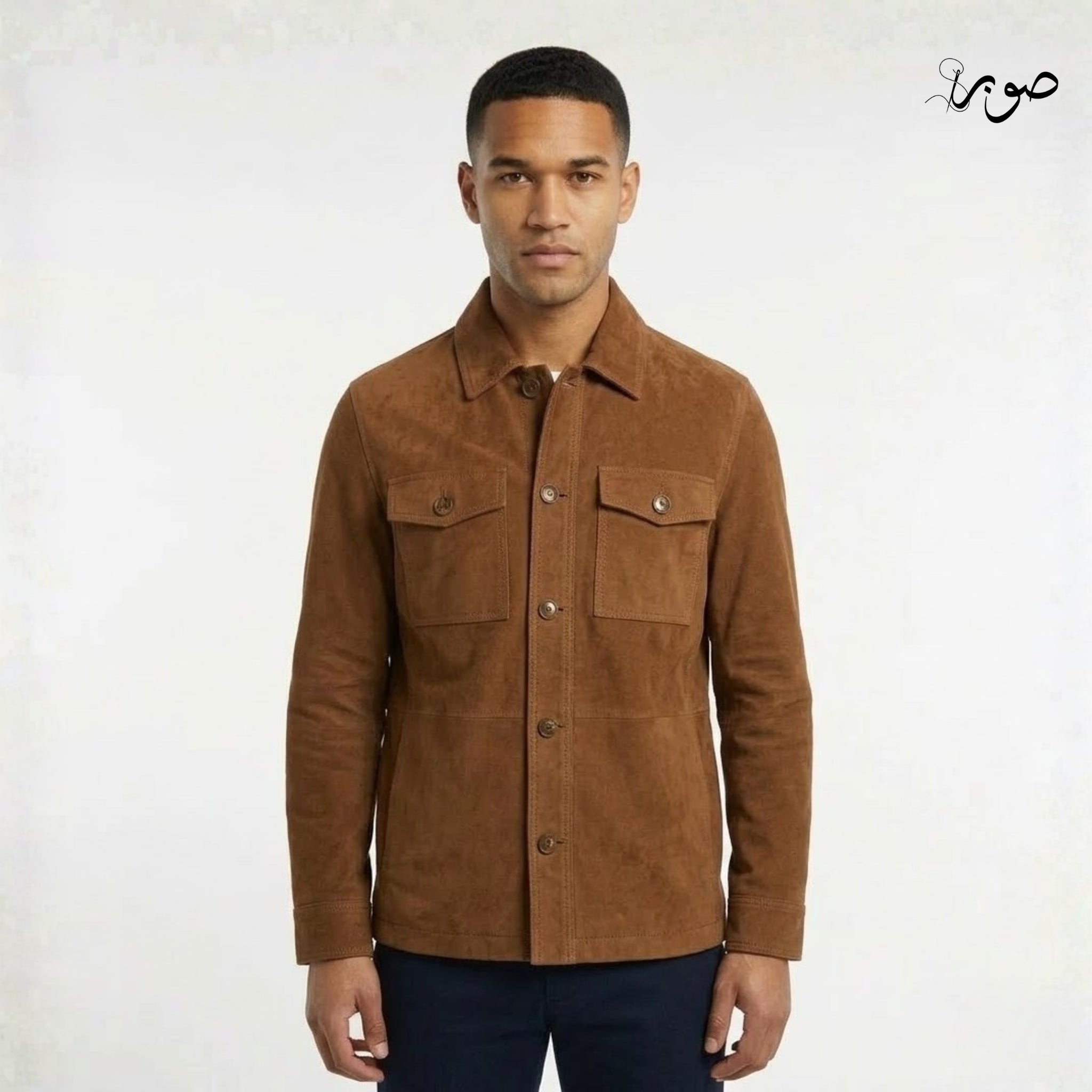 Men's Brown Suede Shirt Jacket - Premium Overshirt with Chest Pockets
