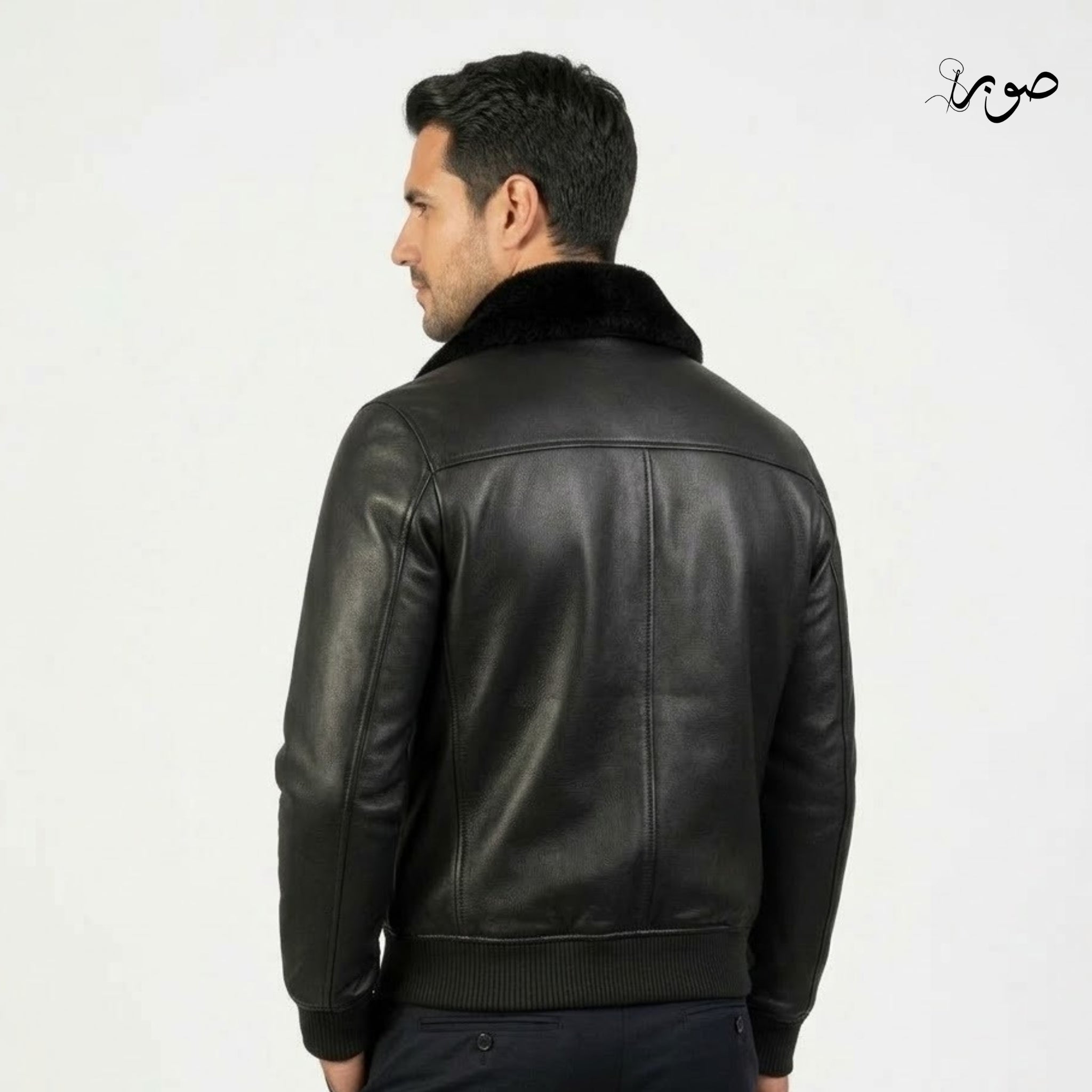 Men's Black Leather Aviator Jacket with Fur Collar - Premium Bomber Flight Jacket