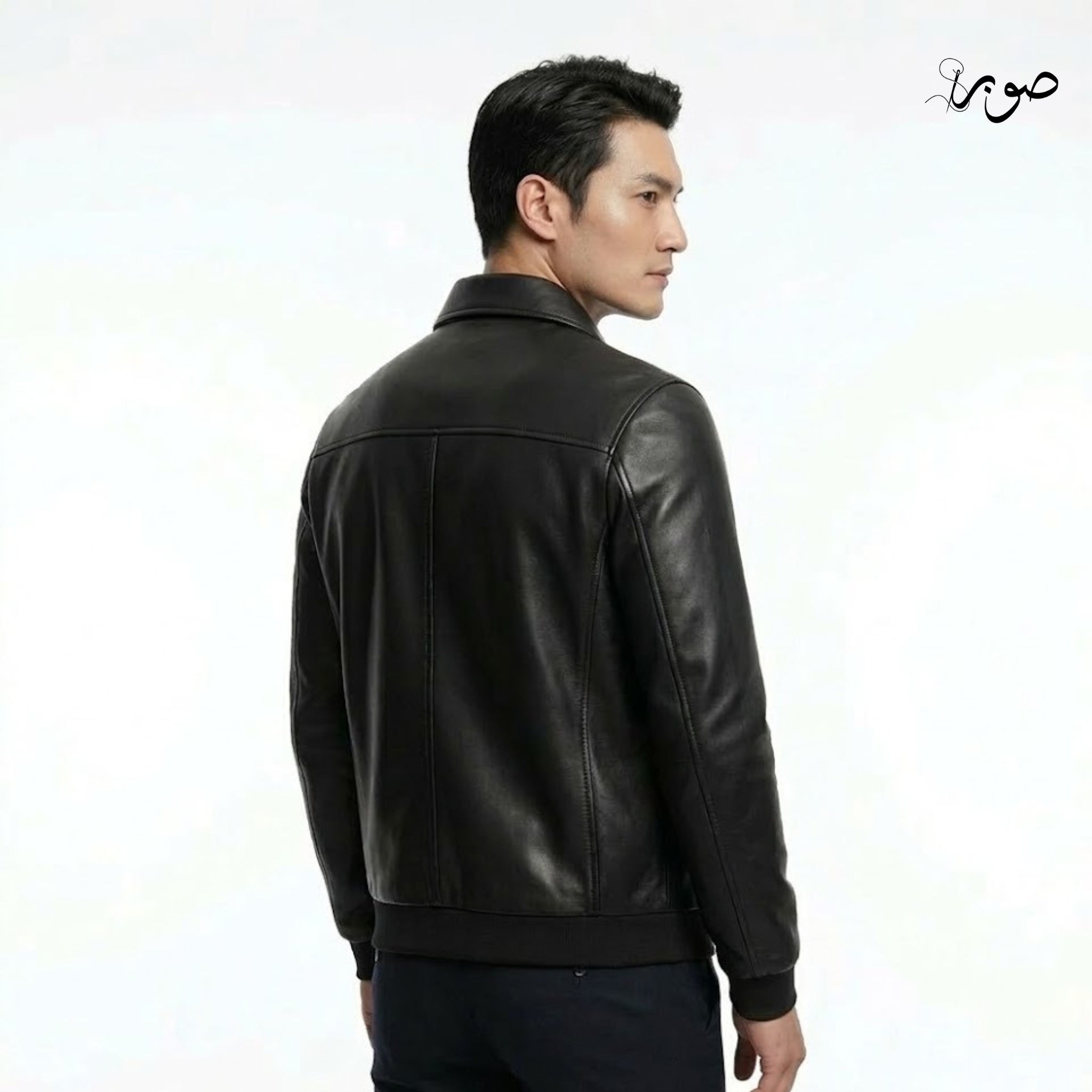 Men's Black Leather Bomber Jacket - Classic Zip Front with Ribbed Cuffs