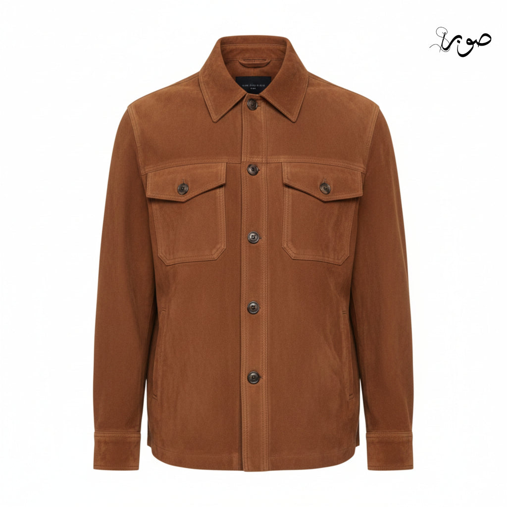 Men's Brown Suede Shirt Jacket - Premium Overshirt with Chest Pockets