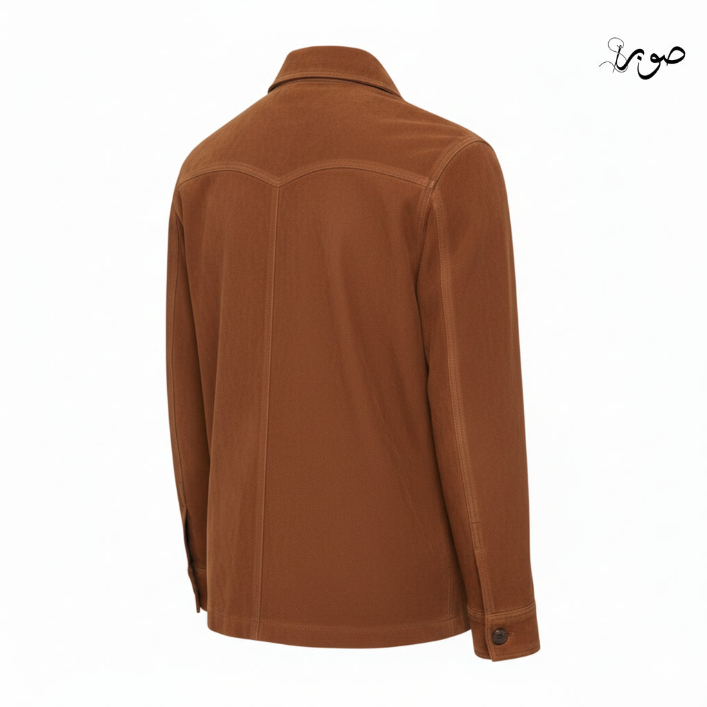 Men's Brown Suede Shirt Jacket - Premium Overshirt with Chest Pockets