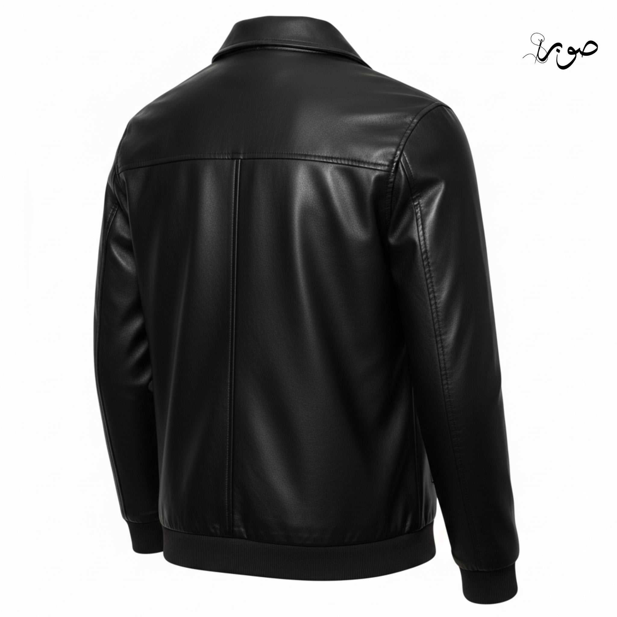 Men's Black Leather Bomber Jacket - Classic Zip Front with Ribbed Cuffs